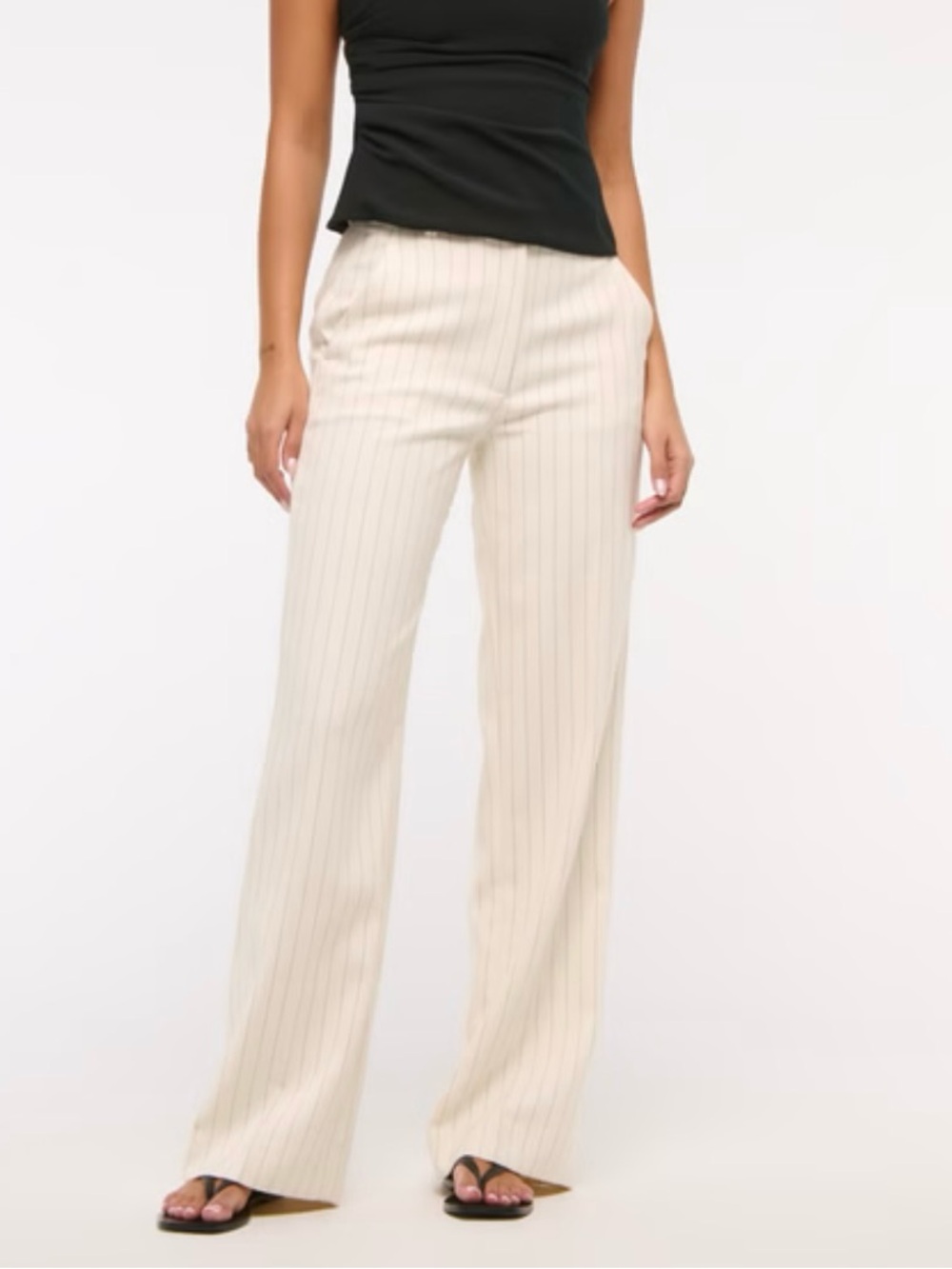 NWT Abercrombie Sloane Tailored Wide Leg Pants Trousers Cream Pinstripe Sz 28